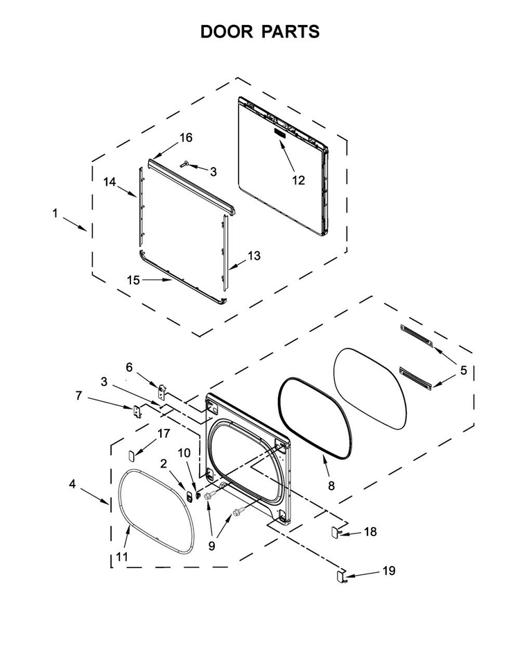 Door Parts Diagram and Parts List for MGDB835DW0  Maytag Dryer