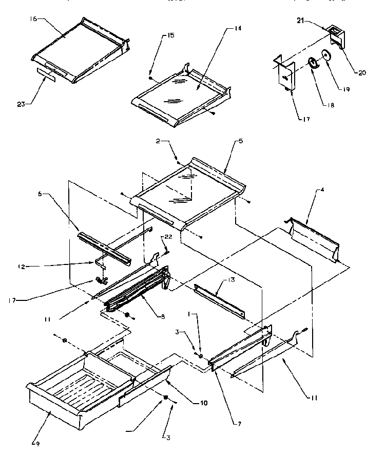 Cabinet Shelving Diagram and Parts List for TR25S5L-P1196401WL  Amana Refrigerator