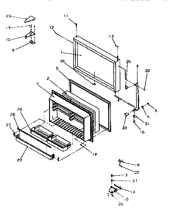 Freezer Door Diagram and Parts List for TR21S4E-1196104WE  Amana Refrigerator