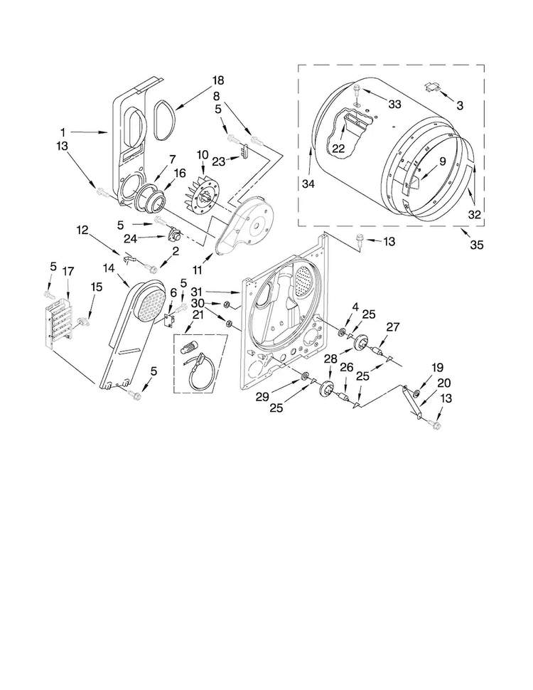 Bulkhead Parts Diagram and Parts List for YAED4475TQ1  Admiral Dryer
