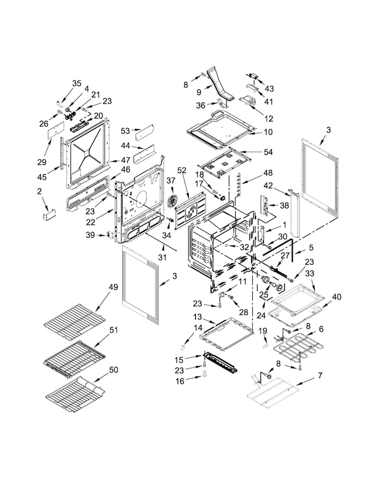 Chassis Parts Diagram and Parts List for JDS1450DP0  Jenn-Air Range