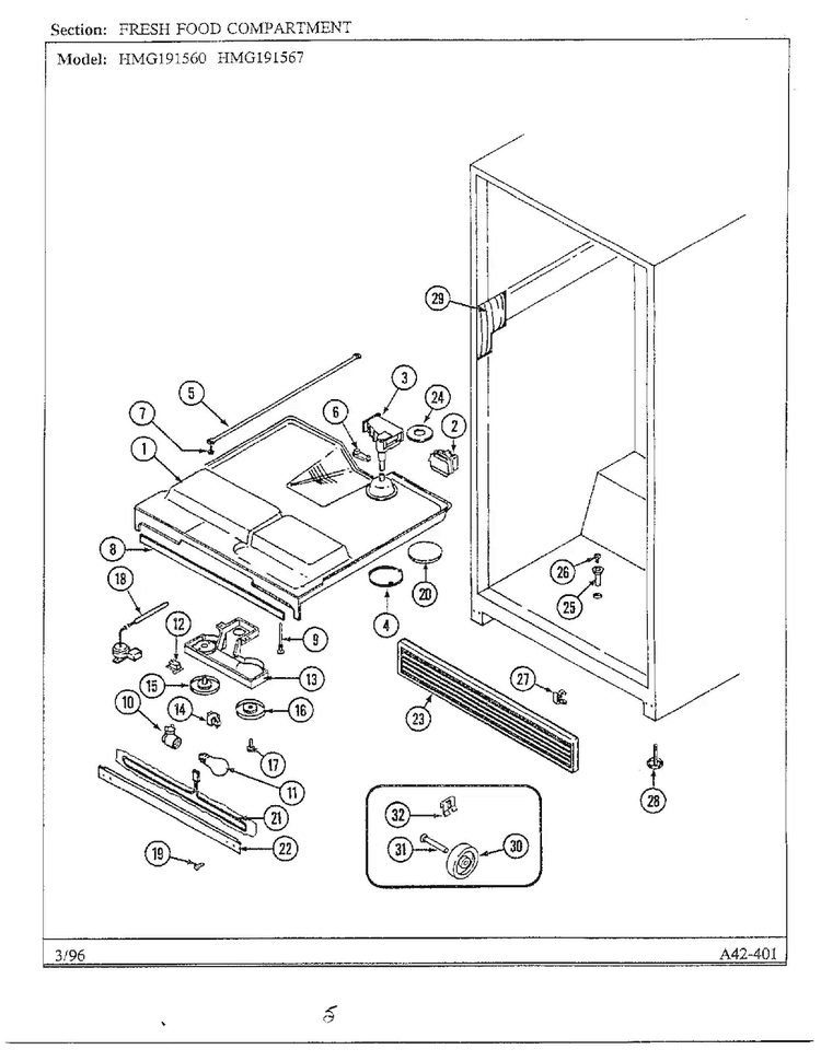 Fresh Food Compartment Diagram and Parts List for HMG191560  Admiral Refrigerator