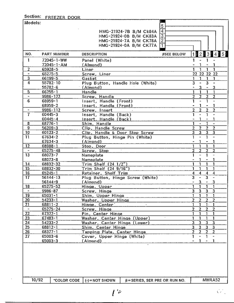 Freezer Door Page 2 Diagram and Parts List for 21924-7A  Admiral Refrigerator