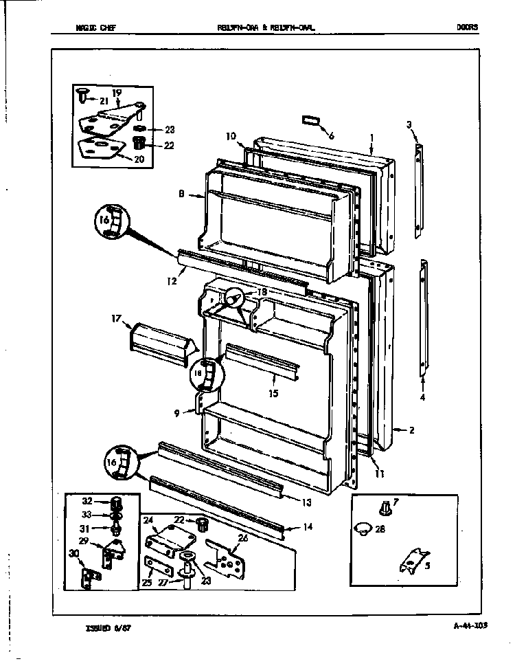 Doors Diagram and Parts List for RB15FA-0AA 7C31A Magic Chef Refrigerator