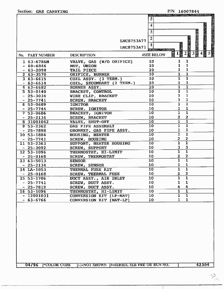 Gas Carrying Page 2 Diagram and Parts List for LNC-8753A77  Maytag Dryer