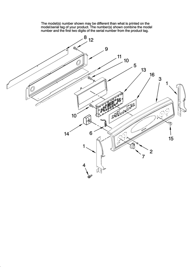 Control Panel Parts Diagram and Parts List for MER6757BAB14  Maytag Range