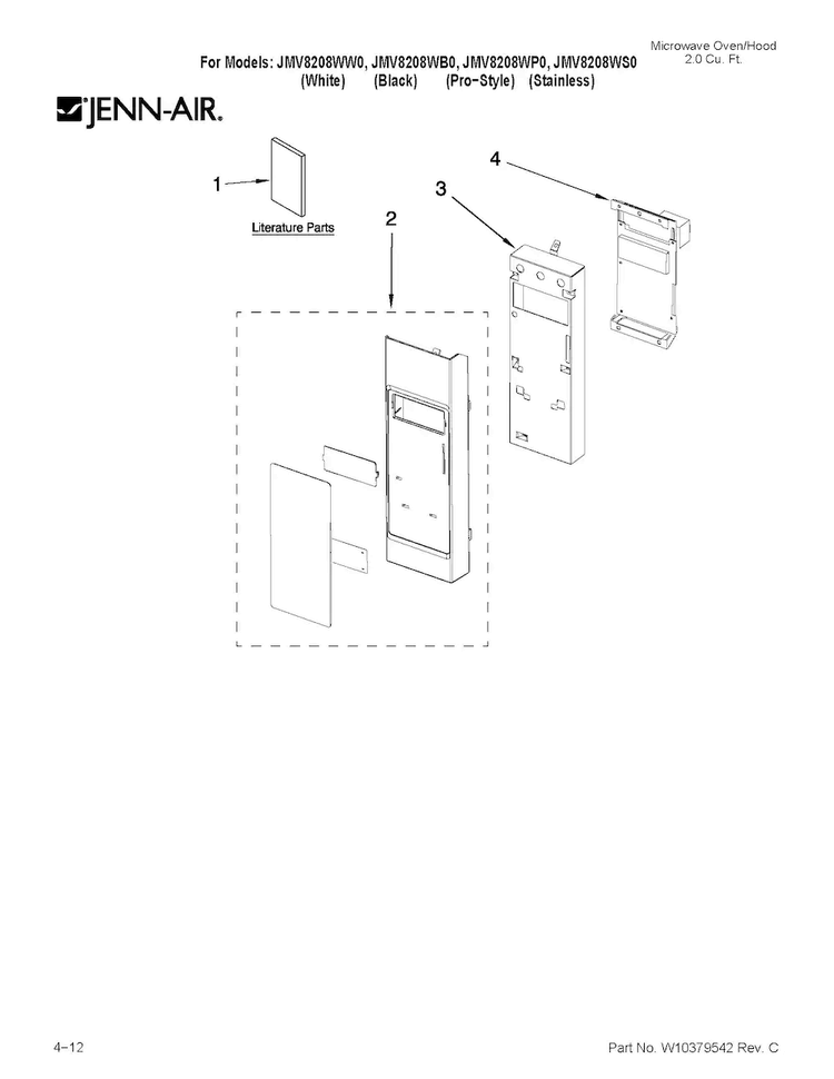 Control Panel Parts Diagram and Parts List for JMV8208WB0  Jenn-Air Microwave