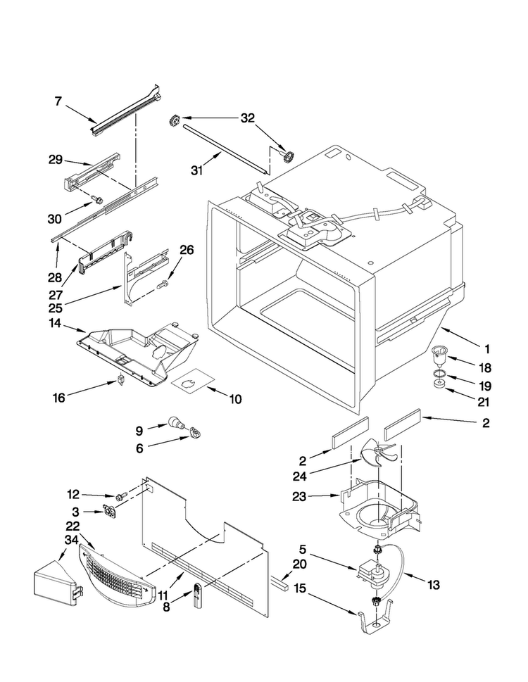 Freezer Liner Parts Diagram and Parts List for AFF2534FES8  Amana Refrigerator