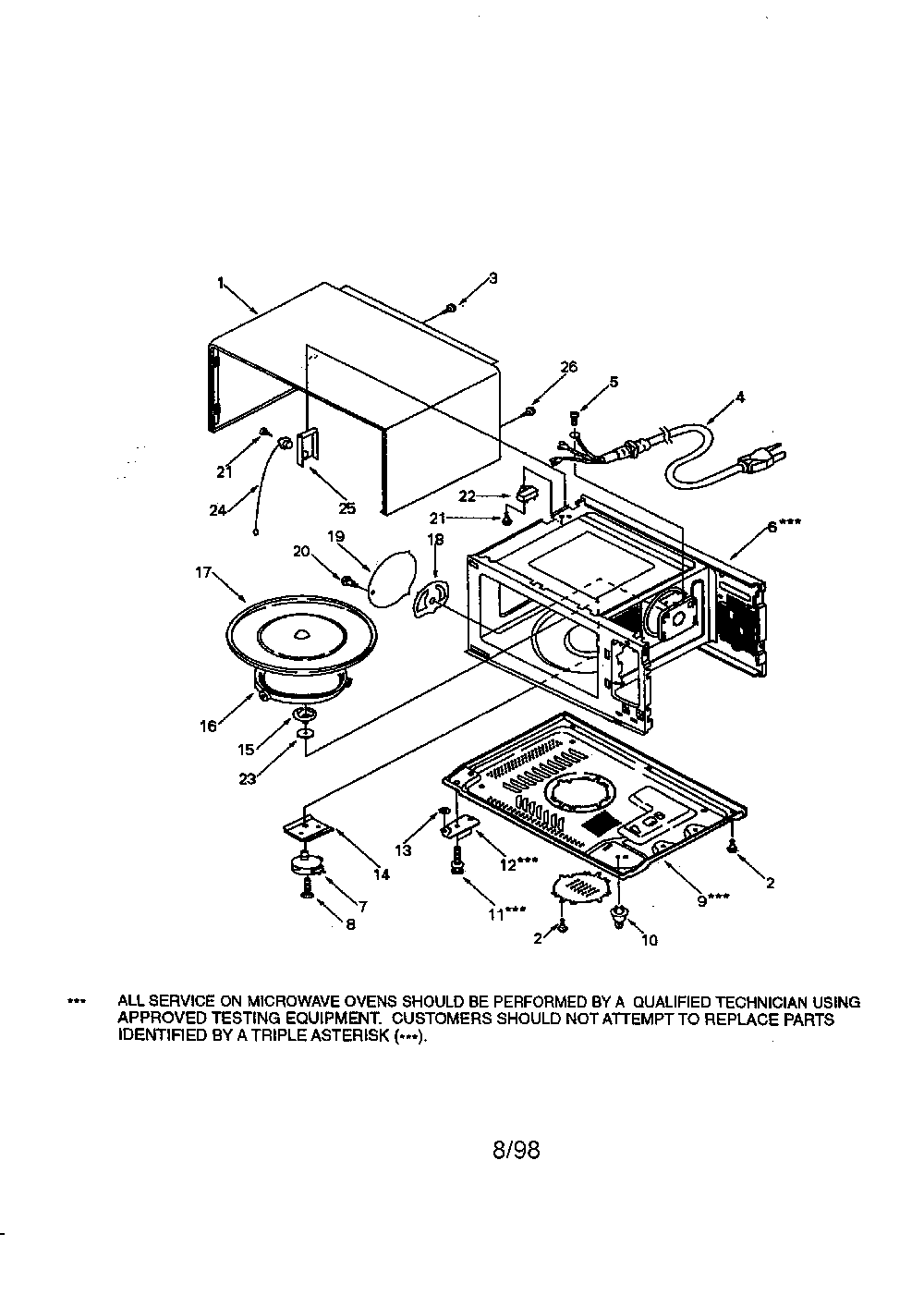 Cabinet Diagram and Parts List for 56569280890  Kenmore Microwave