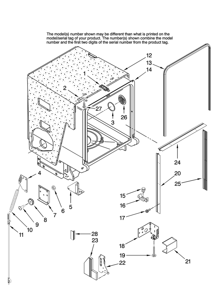 Tub And Frame Parts Diagram and Parts List for MDBH945AWS0  Maytag Dishwasher