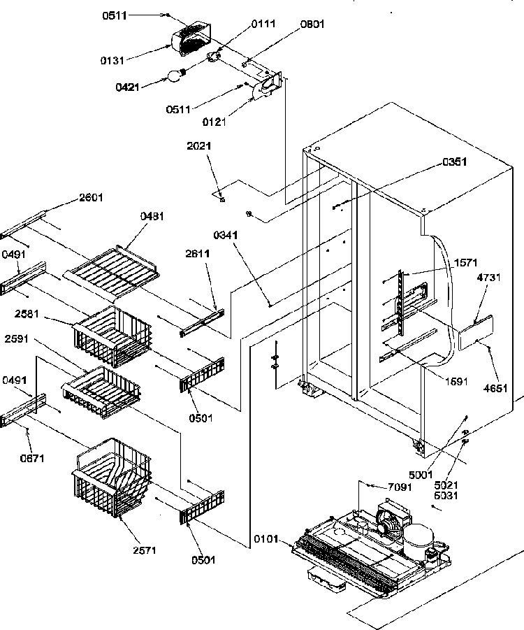 Freezer Shelves And Light Diagram and Parts List for SRD27TPSE-P1190313WE  Amana Refrigerator