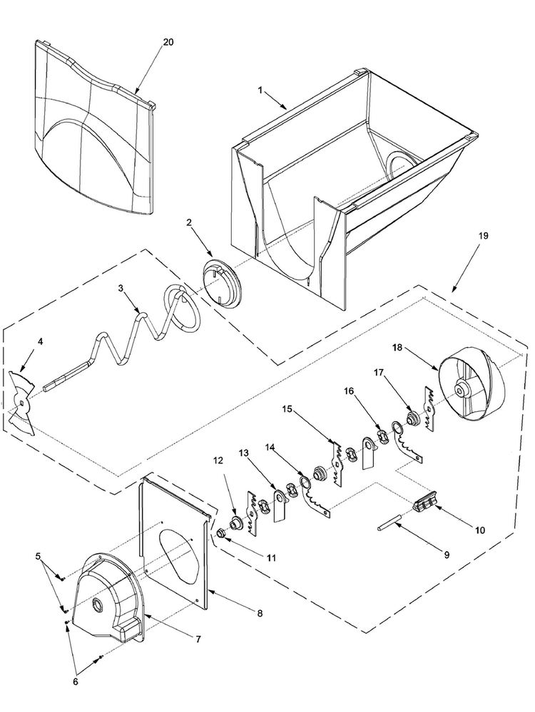 Ice Bucket Assy Diagram and Parts List for XRSS267BB-PXRSS267BB1  Amana Refrigerator