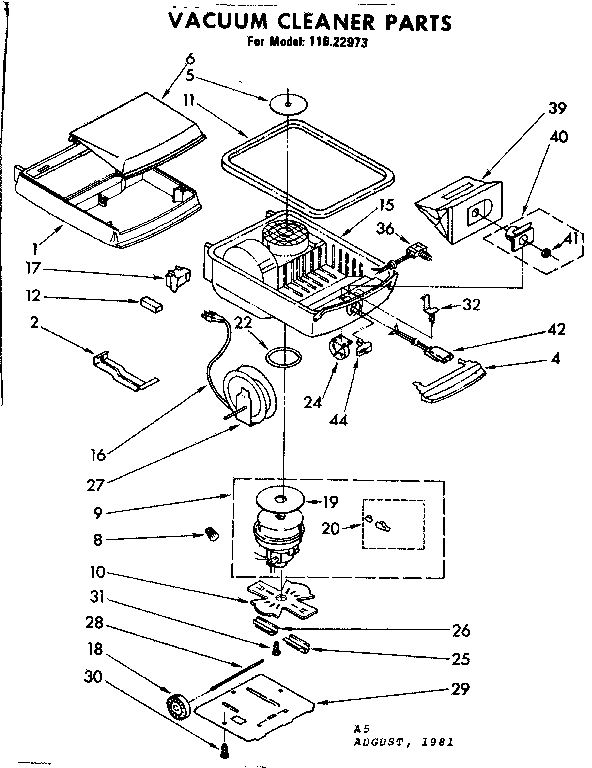 Base Assembly Diagram and Parts List for 11622973  Kenmore Canister Vacuum