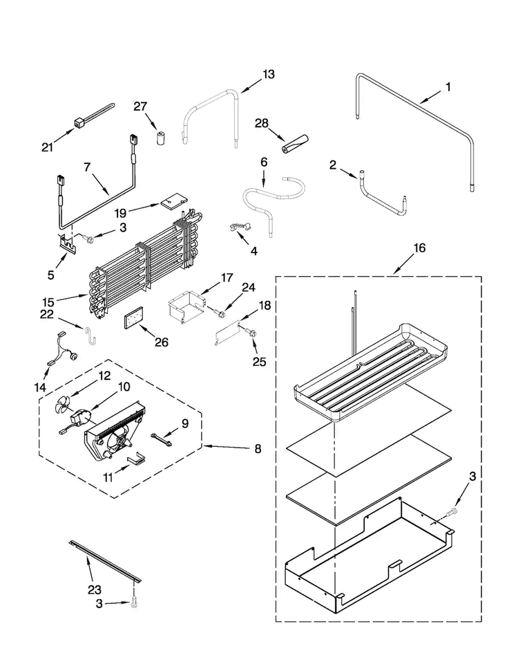 Lower Unit And Tube Parts Diagram and Parts List for JB36NXFXRW02  Jenn-Air Refrigerator