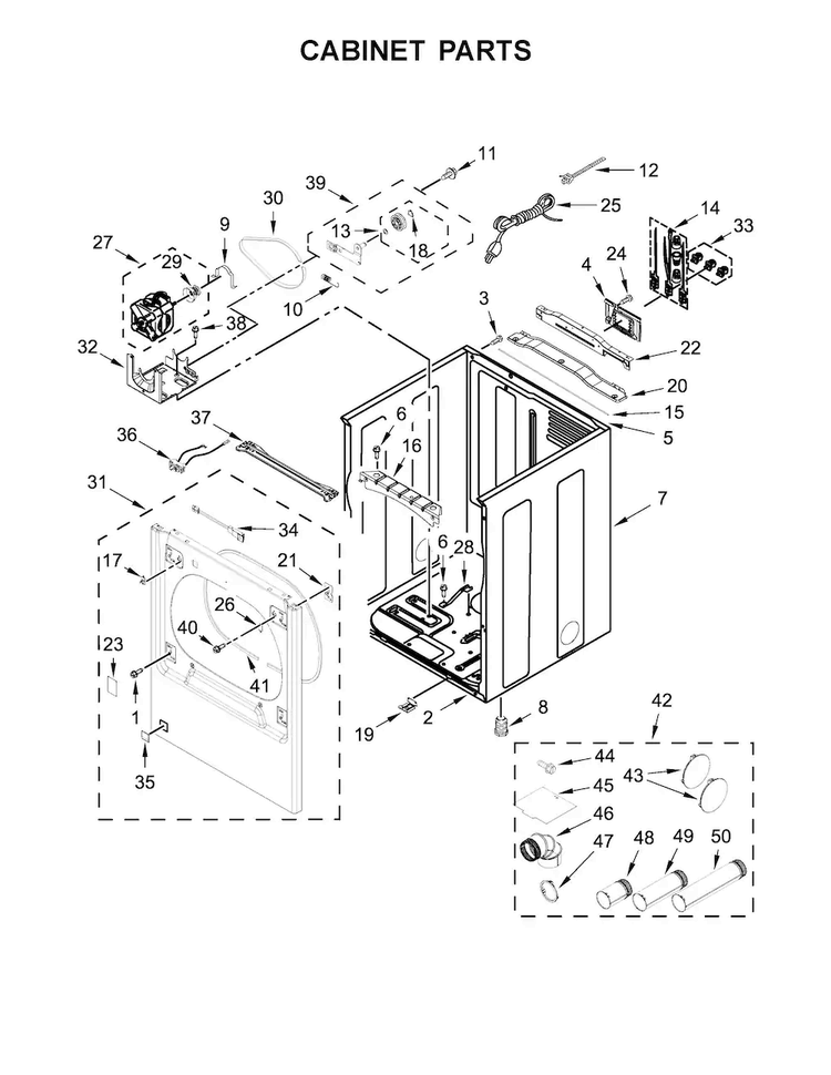 Cabinet Parts Diagram and Parts List for MGDB835DW3  Maytag Dryer