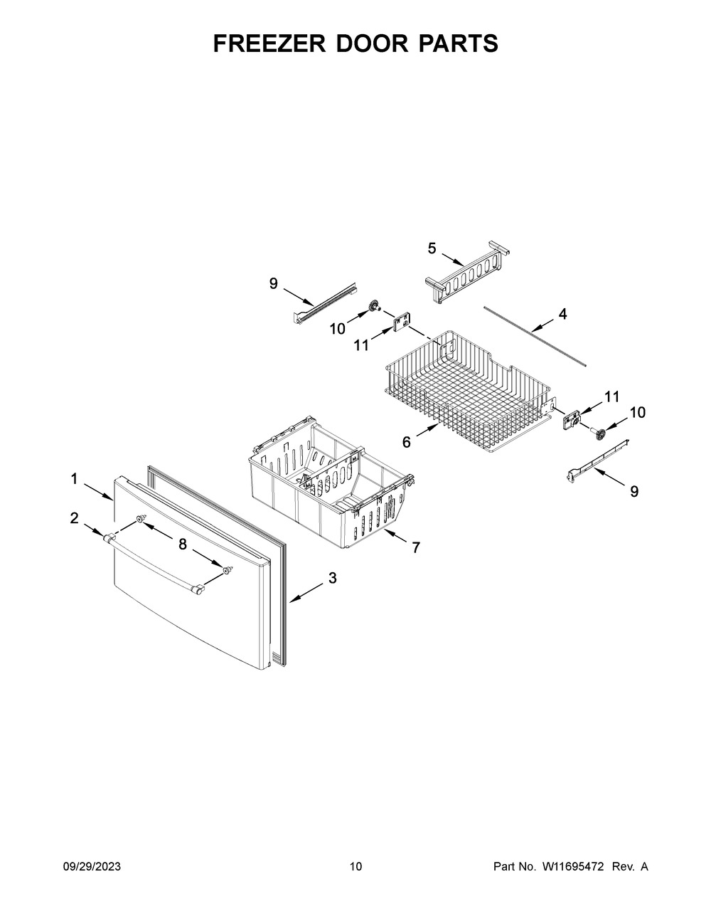 Freezer Door Parts Diagram and Parts List for MFI2570FEW09  Maytag Refrigerator