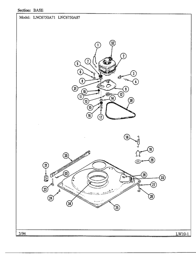 Base Diagram and Parts List for 6750A87  Norge Washer