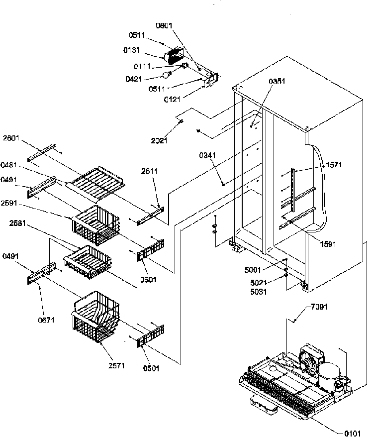 Freezer Shelves And Light Diagram and Parts List for SRDE27S3W-P1190602WW  Amana Refrigerator
