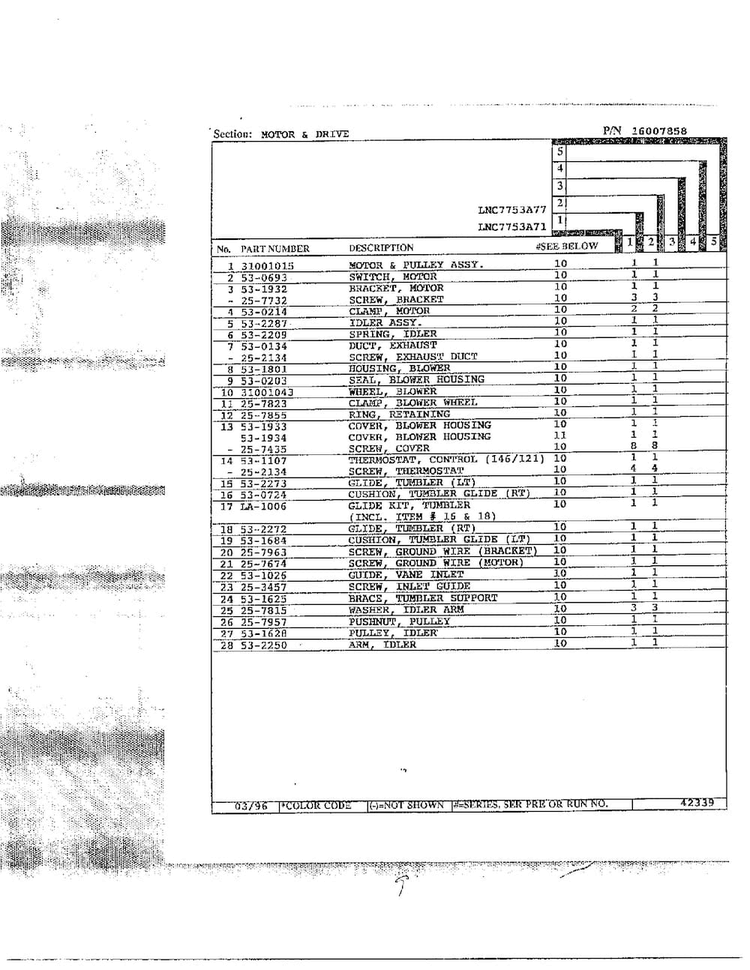 Motor And Drive Page 2 Diagram and Parts List for LNC7753A77  Maytag Dryer