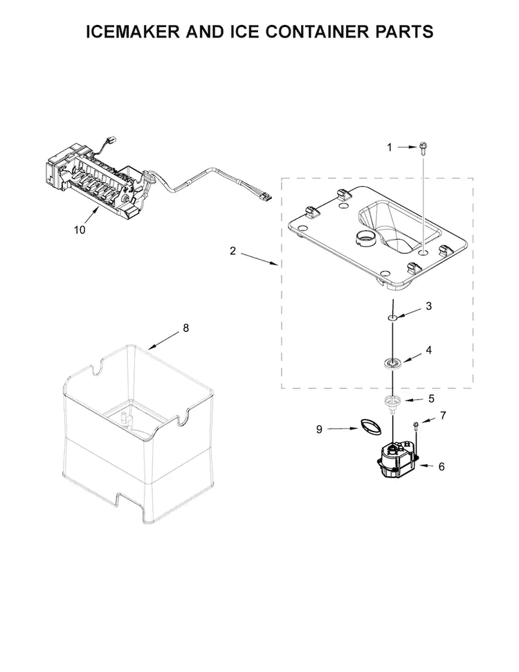 Icemaker And Ice Container Parts Diagram and Parts List for MFX2876DRE00  Maytag Refrigerator