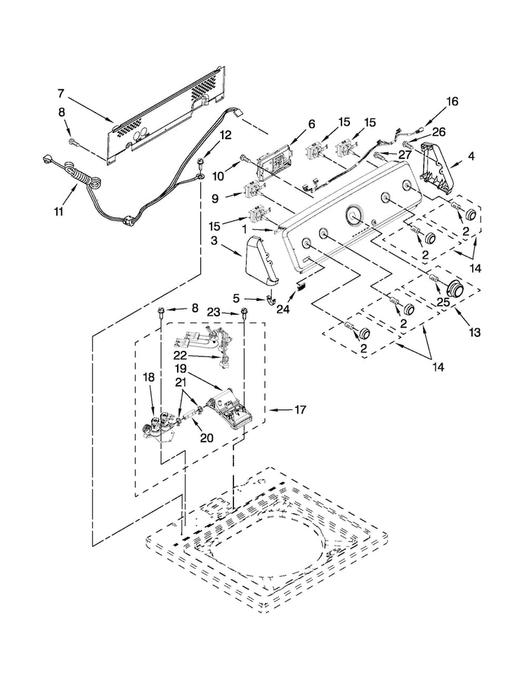 Console And Water Inlet Parts Diagram and Parts List for MVWC450XW2  Maytag Washer