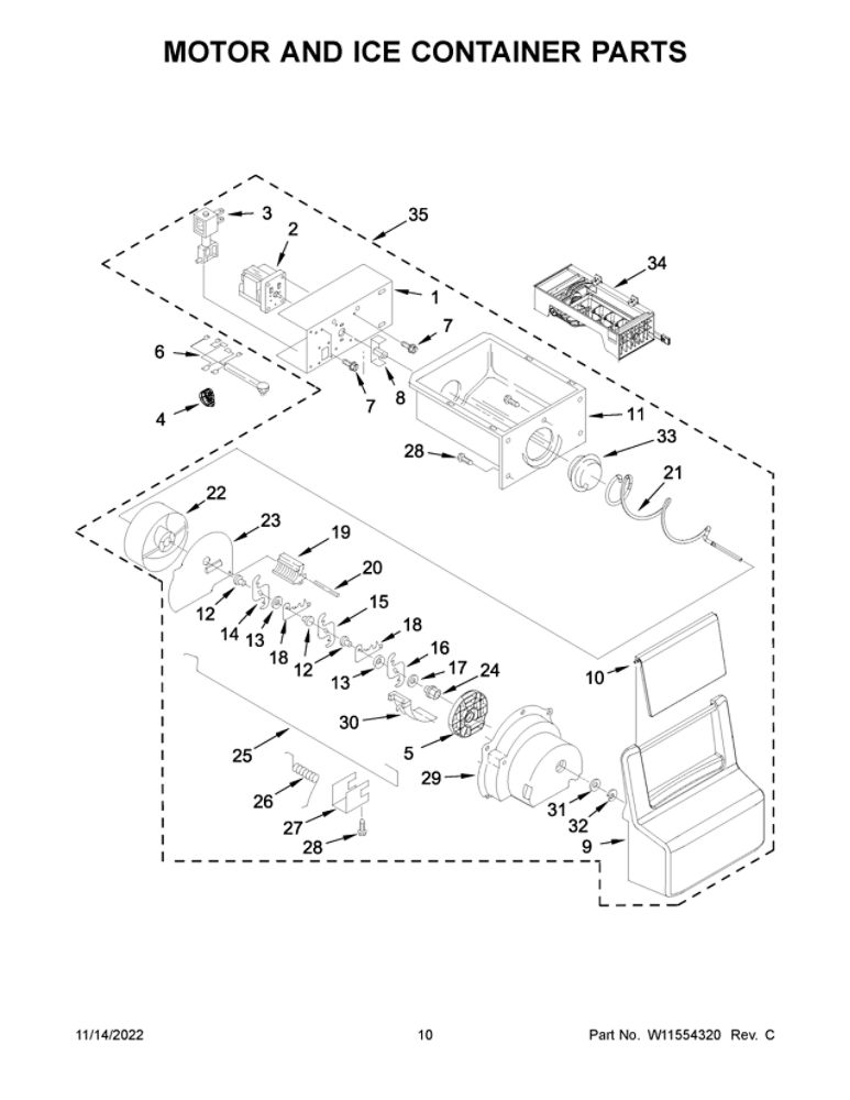 Motor And Ice Container Parts 2 Diagram and Parts List for ASI2575GRB08  Amana Refrigerator