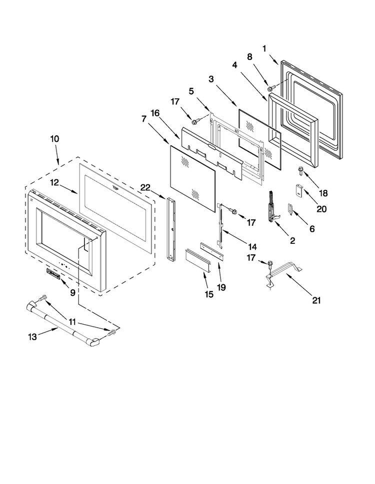 Oven Door Parts Diagram and Parts List for JGRP430WP01  Jenn-Air Range