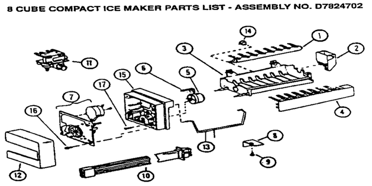 Icemaker Diagram and Parts List for SXDE27NP-P1162204W  Amana Refrigerator