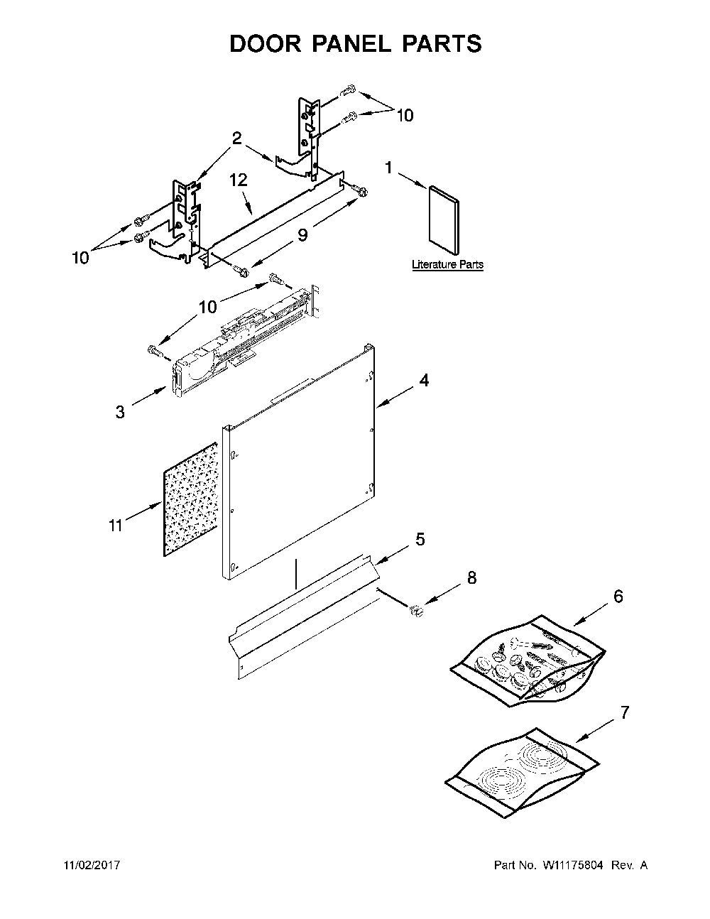 Door Panel Parts Diagram and Parts List for 66512776K315  Kenmore Dishwasher
