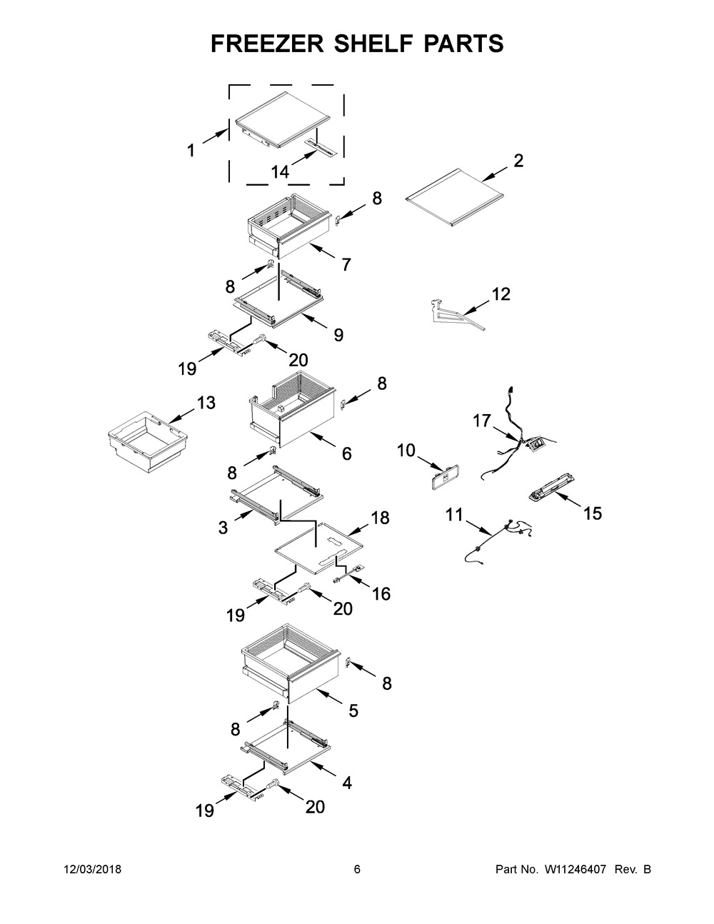 Freezer Shelf Parts Diagram and Parts List for JBZFR18IGX00  Maytag Freezer