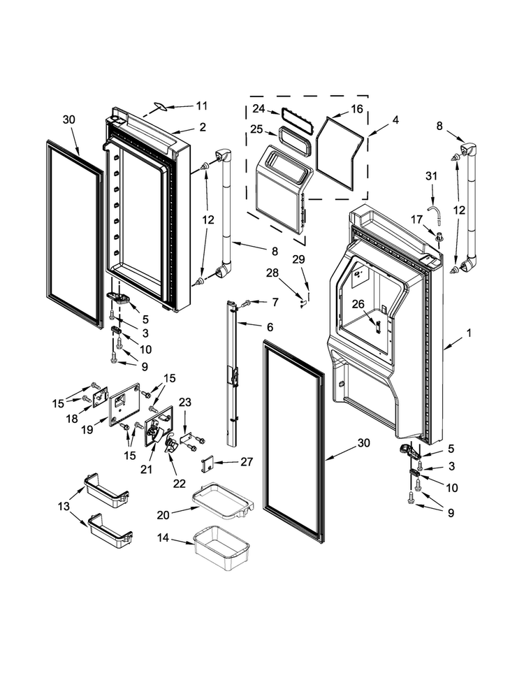 Refrigerator Door Parts Diagram and Parts List for JFX2897DRP01  Jenn-Air Refrigerator