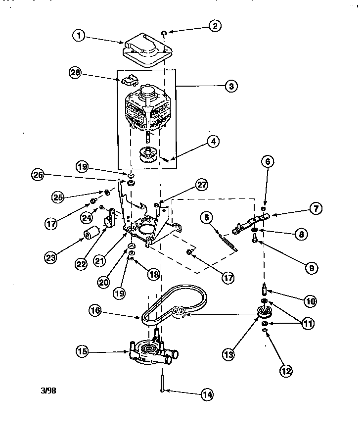 Pump And Idler Assembly Diagram and Parts List for LWA90W PLWA90AW Amana Washer
