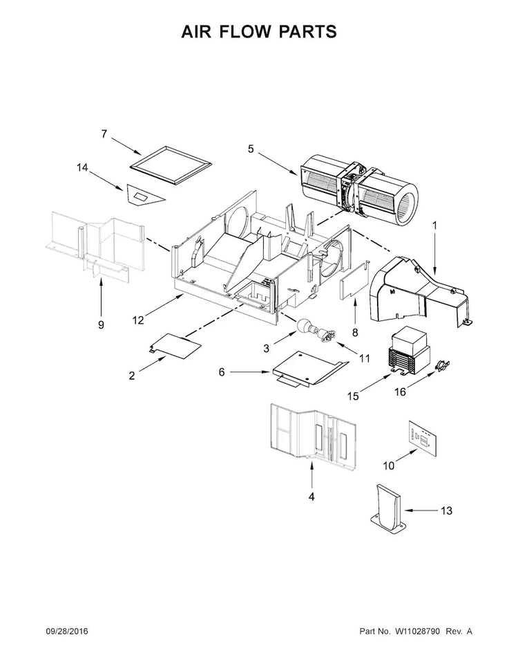 Air Flow Parts Diagram and Parts List for AMV1150VAS6  Amana Microwave