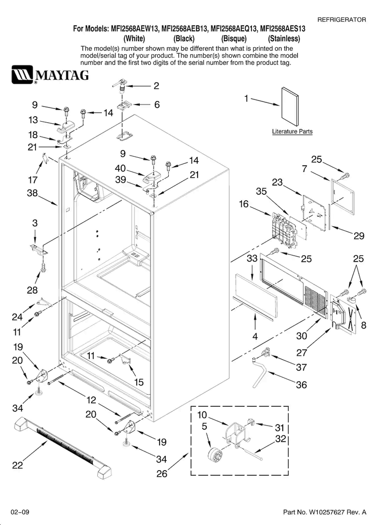 Cabinet Parts Diagram and Parts List for MFI2568AEB13  Maytag Refrigerator
