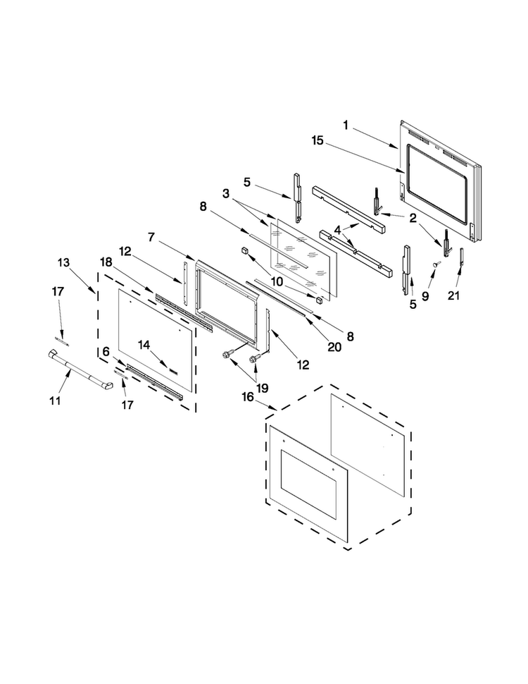 Oven Door Parts Diagram and Parts List for JJW3430WP02  Jenn-Air Wall Oven