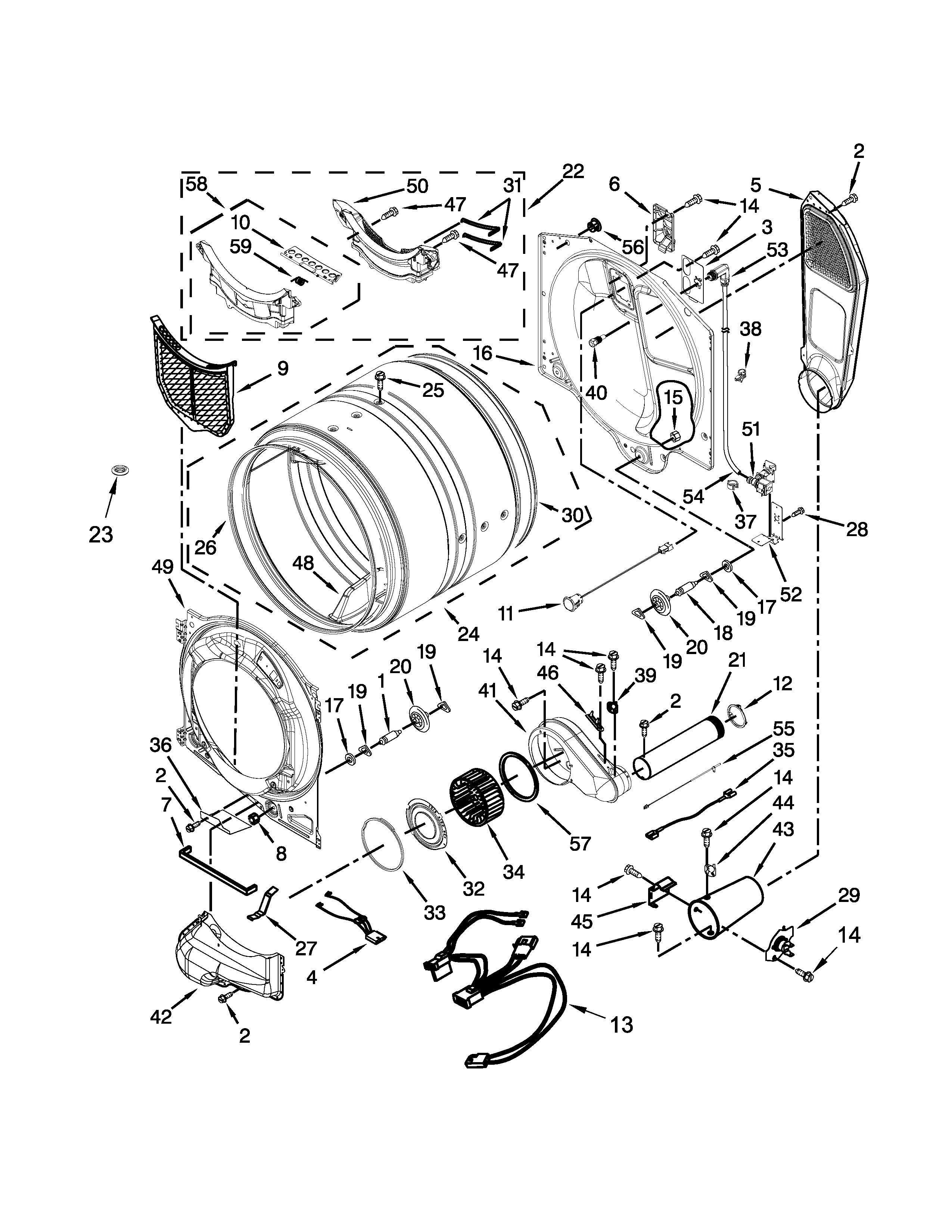 Bulkhead Parts Diagram and Parts List for MGD5500FW0  Maytag Dryer