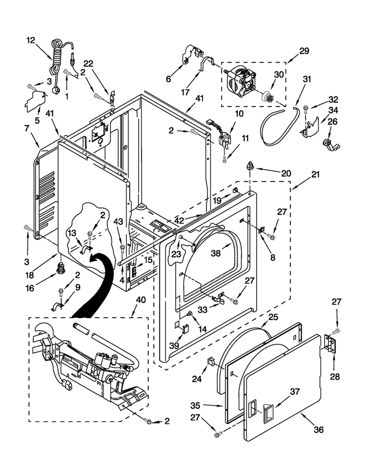Cabinet Parts Diagram and Parts List for 7MMGDC300YW1  Maytag Dryer