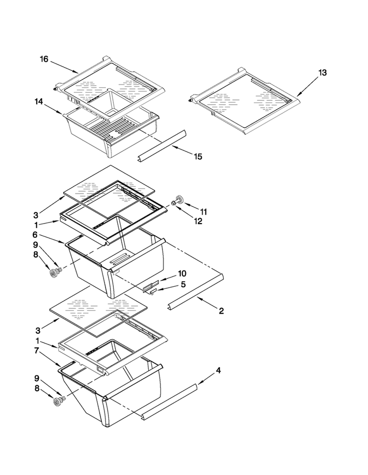 Refrigerator Shelf Parts Diagram and Parts List for MSD2574VEW10  Maytag Refrigerator