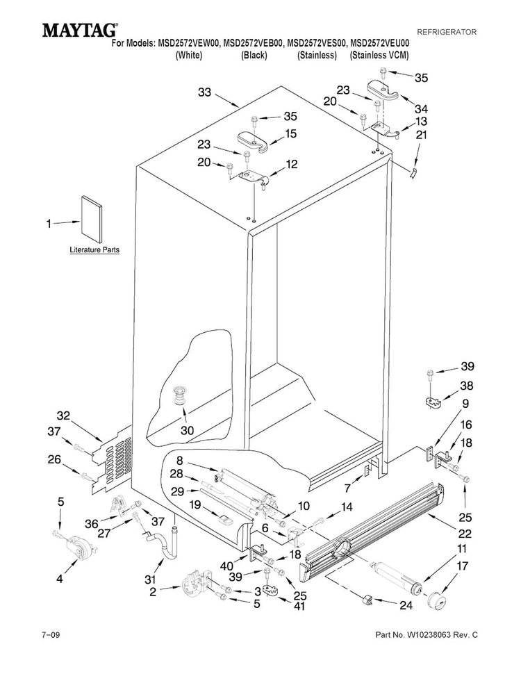 Cabinet Parts Diagram and Parts List for MSD2572VEB00  Maytag Refrigerator