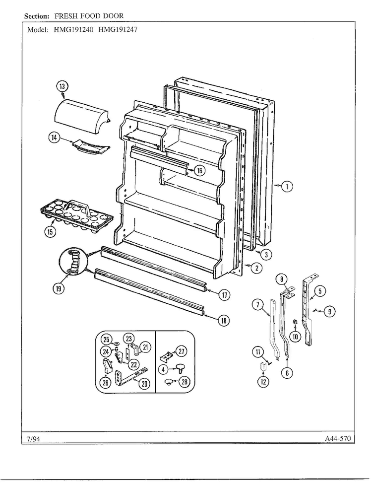 Fresh Food Door Diagram and Parts List for 19124-0  Admiral Refrigerator