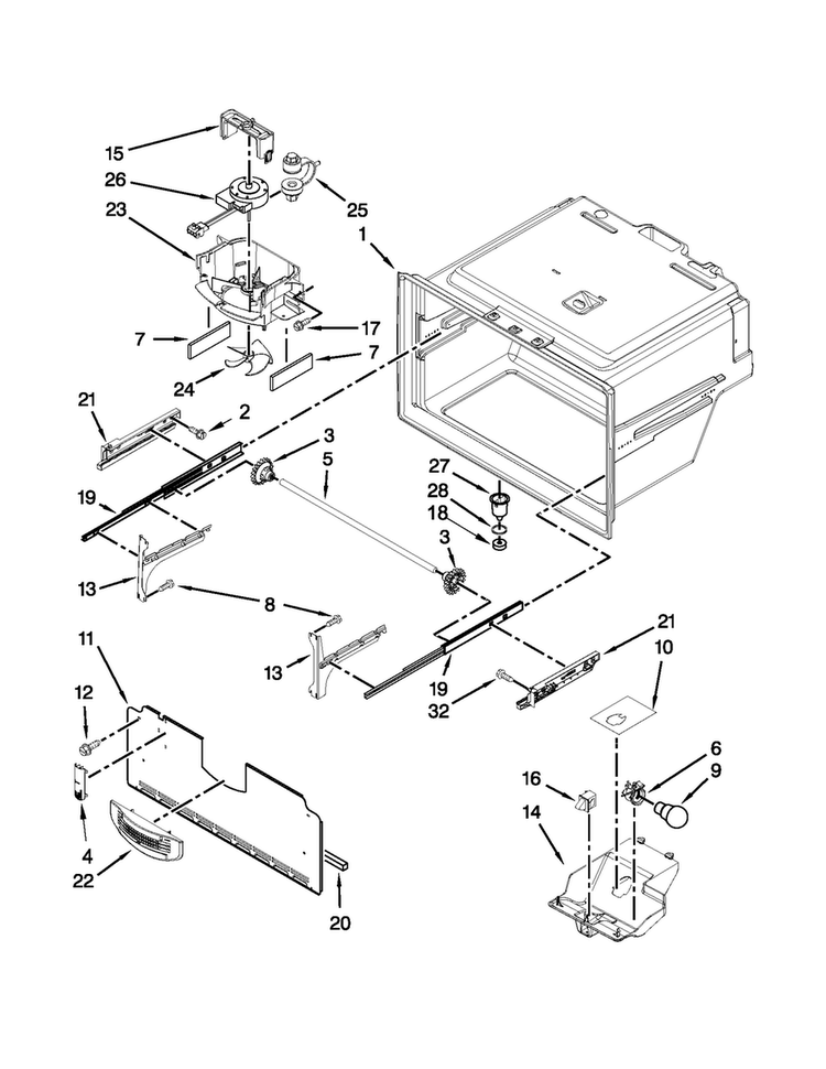 Freezer Liner Parts Diagram and Parts List for MFI2670XEM7  Maytag Refrigerator