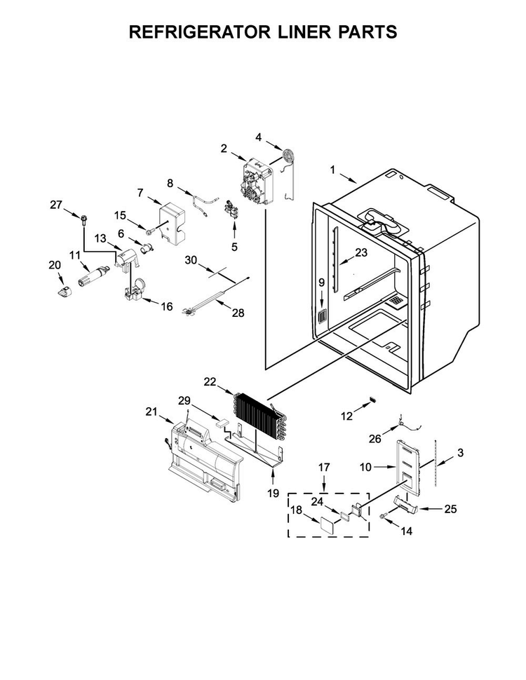Refrigerator Liner Parts Diagram and Parts List for JFFCC72EFS00  Jenn-Air Refrigerator