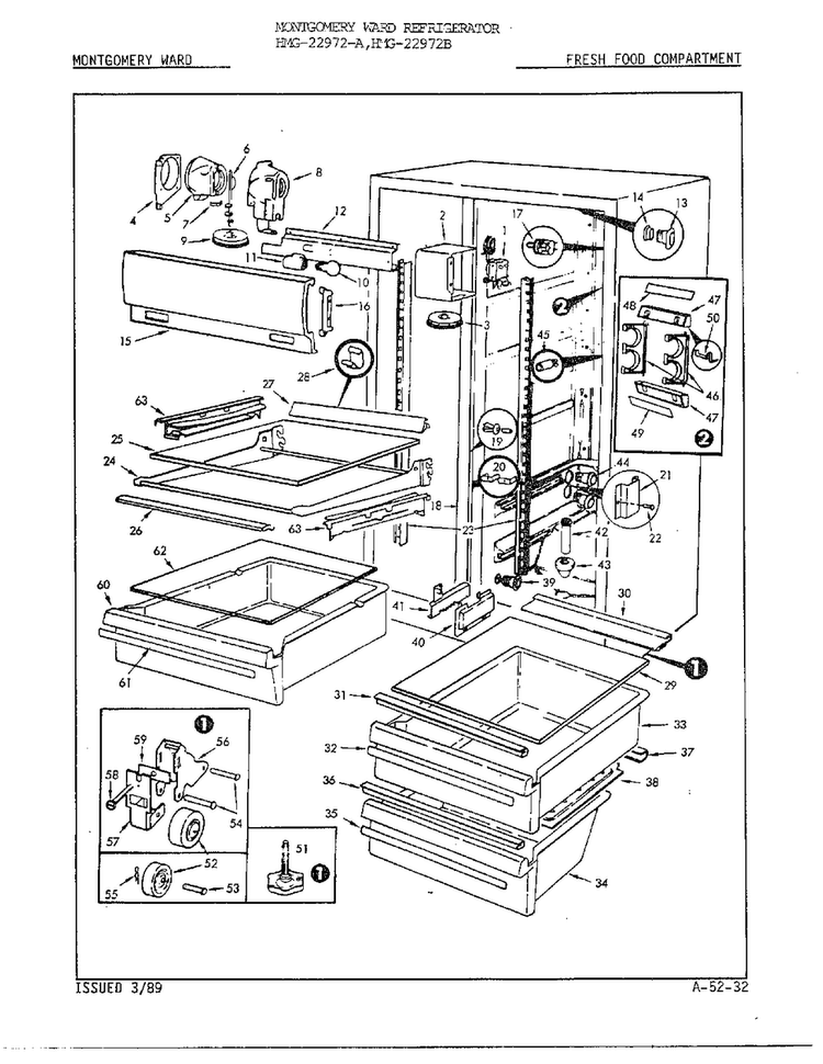 Fresh Food Compartment Assembly Diagram and Parts List for 22972A  Admiral Refrigerator