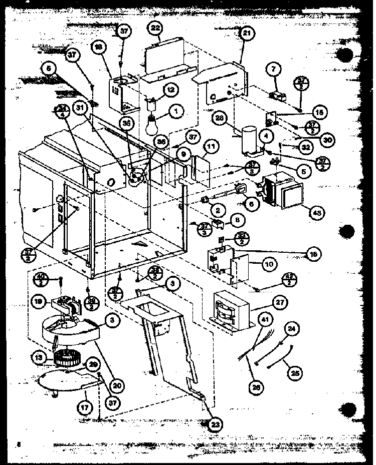 Blower/transformer/magnetron Diagram and Parts List for RS40 P76695-19M Amana Microwave
