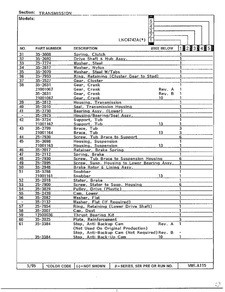 Transmission Page 3 Diagram and Parts List for 6742A  Norge Washer