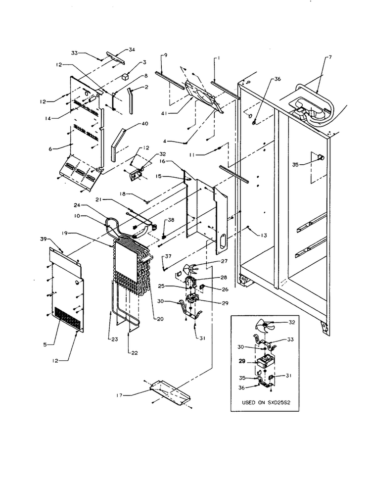 Motor-evaporator Fan Diagram and Parts List for SXD22S2L-P1190404WL  Amana Refrigerator