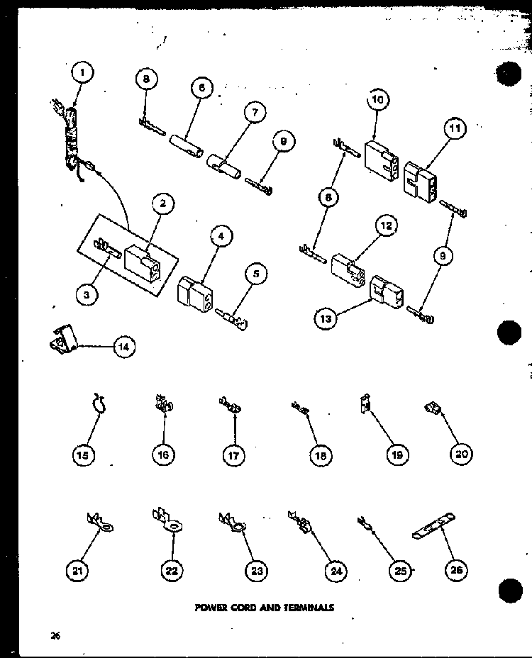 Power Cord Terminals Diagram and Parts List for TGA800 P75752-6W Amana Dryer