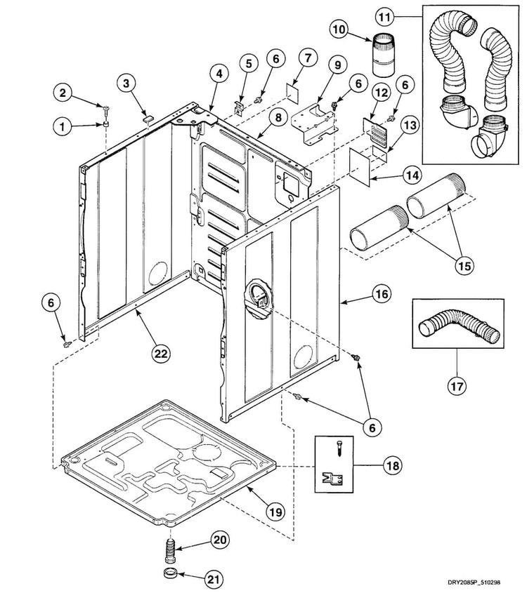 Cabinet Assy Diagram and Parts List for SDEH07WJ  Speed Queen Dryer