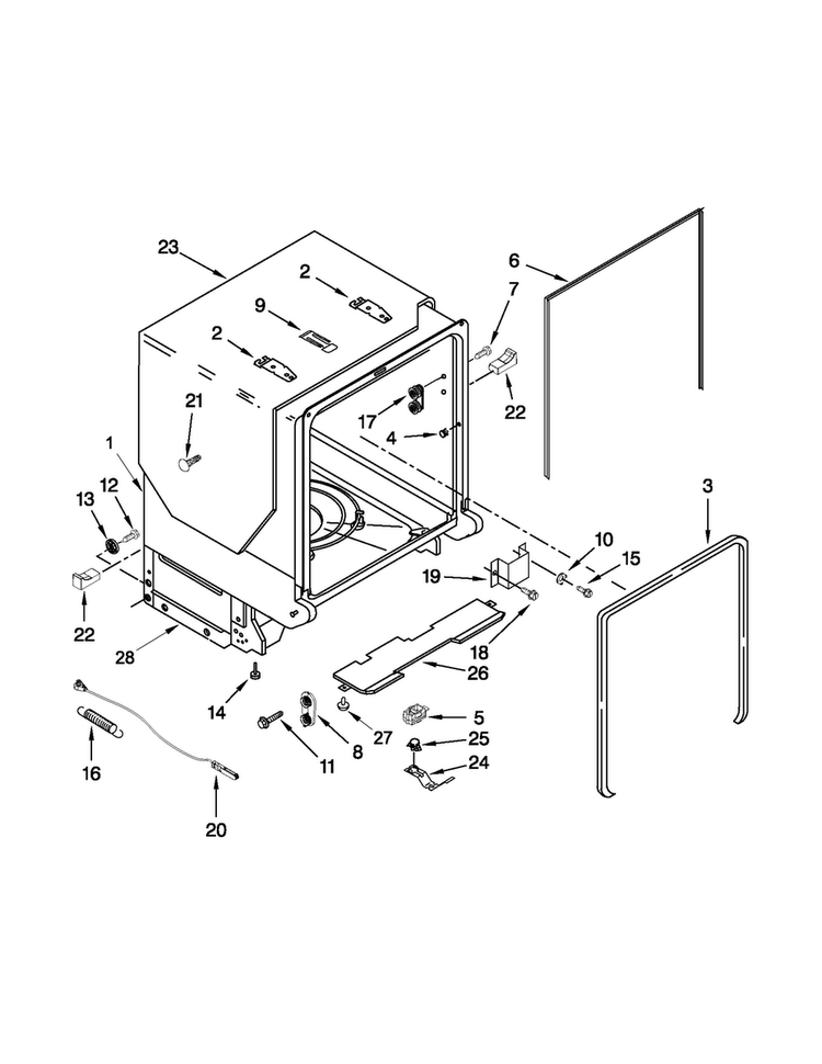 Tub And Frame Parts Diagram and Parts List for MDB7759SAB3  Maytag Dishwasher