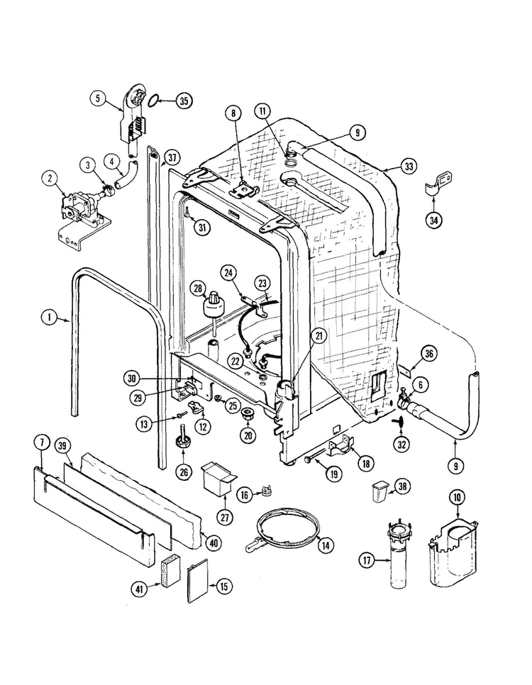 Tub Diagram and Parts List for JDB3010AWB  Jenn-Air Dishwasher
